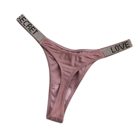 

Sexy Panties Thongs for Women Glitter Letter Rhinestone G-String Low-Rise Stretch T-Back Underwear Seamless Briefs