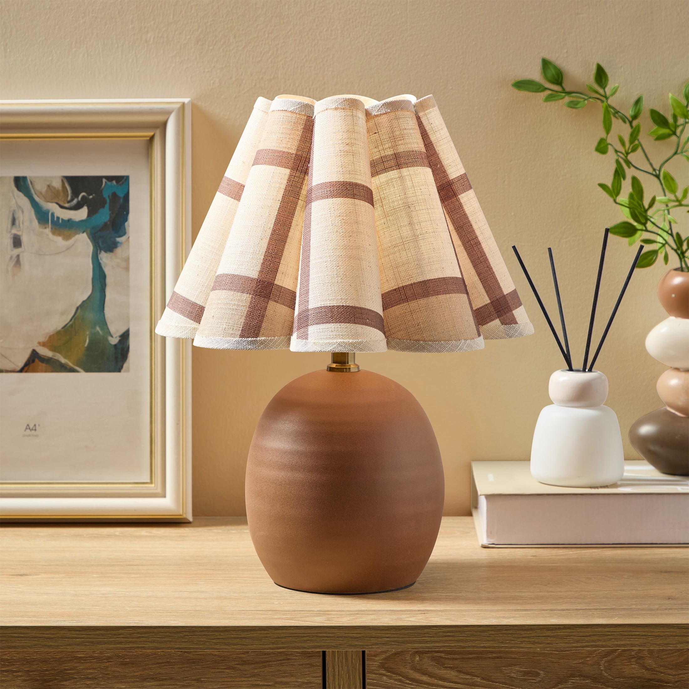 Home Decor Collection 12.5" Brown Plaid Shade Table Lamp