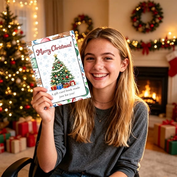 Christmas Gift Card Book Spiral-Bound Merry Christmas Gift Card Booklet, DIY Greeting Card Organizer, Holiday Gift Card Holder for Students and Friends