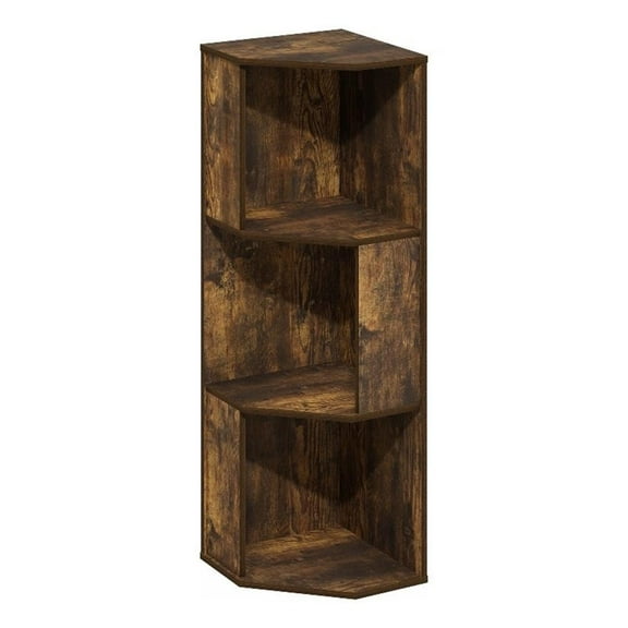 Pemberly Row 3-Tier Freestanding Corner Shelf Bookcase in Bookshelf Amber Pine