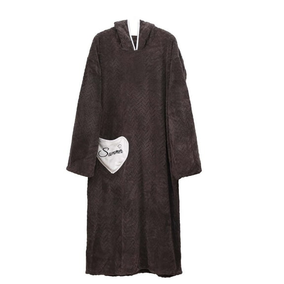 successthop Womens Fleece Nightgown with Hood Fuzzy Pajamas Pullover Warm Color Block Bathrobe with Pockets Brown