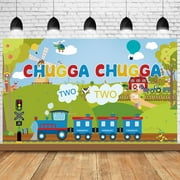 Chugga Chugga Two Two Backdrop Blue Train Kids 2nd Birthday Party Decorations - Railway Railroad Farm Toddler 2 Years Old Bday Table Banner
