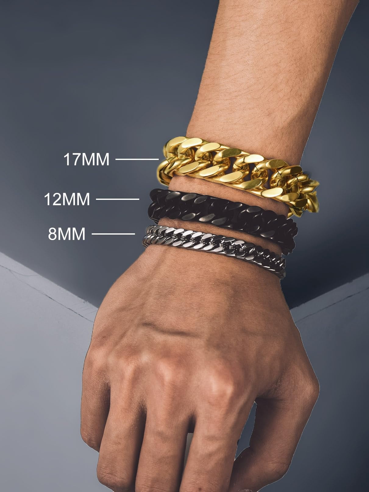 Bandmax 8MM Men's Black Cuban Chain Bracelets Stainless Steel Miami Curb Link Hand Chain Wristlet Birthday Valentines Father Day Gift for Dad Son Husband Grandpa