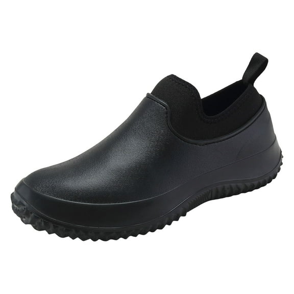 IUJSOY Black Work Shoes for Men Lightweight Non-Slip Chef Shoes Waterproof Kitchen Garden Shoes