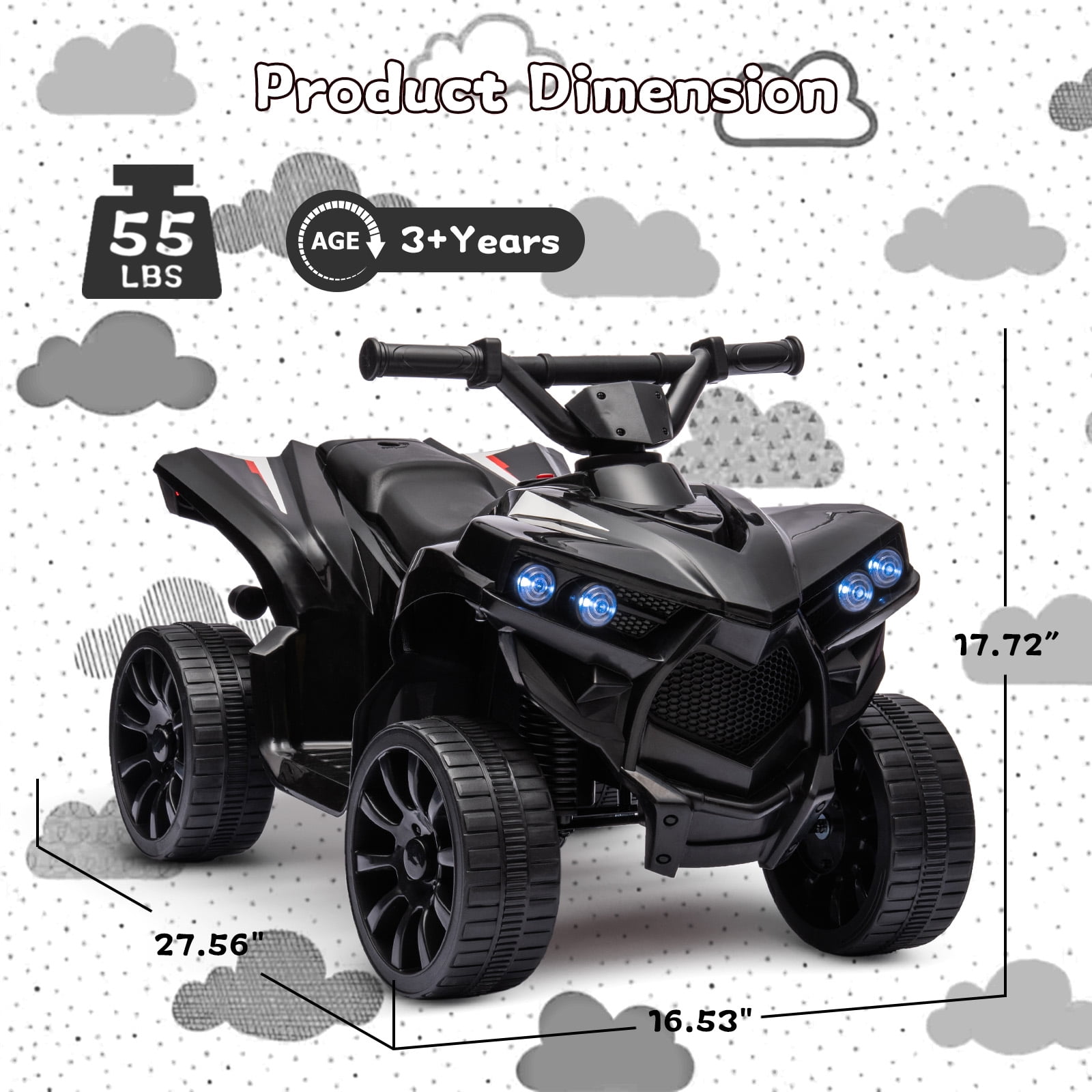 Telyswee Kids ATV 4 Wheeler 6V Ride on Toy with 1.8MPH Max Speed, Wear-Resistant Wheels, Music & Foot Pedal, Battery Powered Electric Quad Car for Kids Aged 3-8