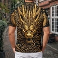 thumbnail image 5 of adaychics Three Button Shirts for Men Dragon Print Short Sleeve Graphic Tee Shirts Casual Summer Tops for Vacation Travel, 5 of 7