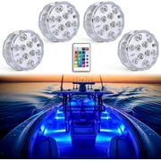 Boat Lights Wireless Battery Operated, Waterproof Marine Led Light for Deck Light Courtesy Interior Lights, for Fishing Kayak Jon Bass Boat, RGB Multi Color Remote Controlled, 4pcs