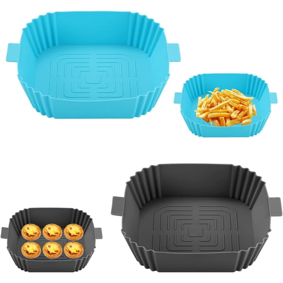Air Fryer Pan, 2 Piece Silicone Baking Mold, 7.8 inches, Reusable, for Air Fryer, Oven, Microwave (Blue, Gray)