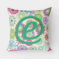 Carolines Treasures CJ2011-EPW1818 Letter E Flowers Pink Teal Green Initial Canvas Fabric Decorative Pillow 18H x18W
