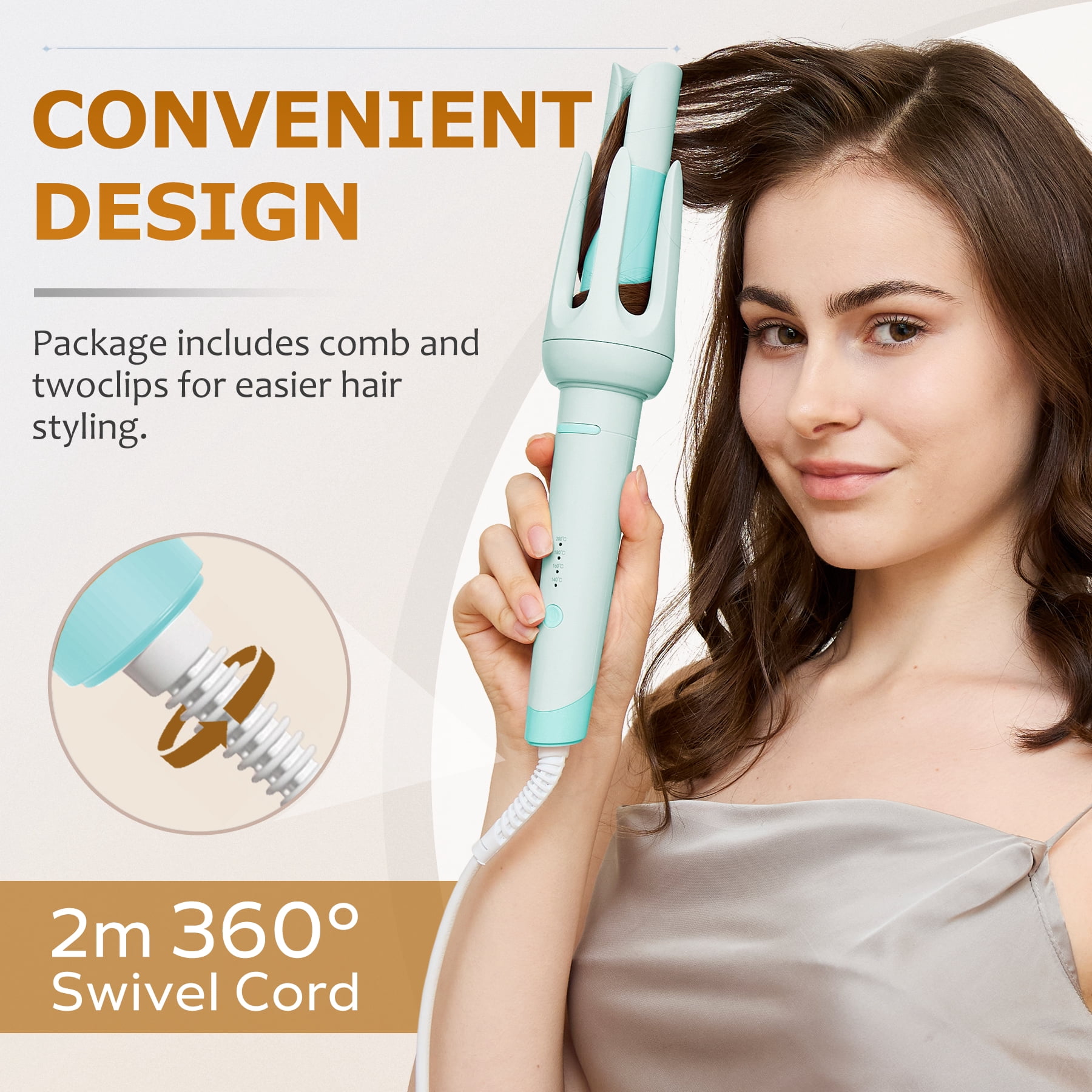 BILITOK Auto Hair Curler, Automatic Curling Iron with 4 Temperature & 3 Timer, Automatic Shut-Off, Anti-Scald, Anti-Tangle Rotating Curling Wand for Hair Styling Blue