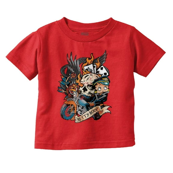Betty Boop Biker Flaming Skull Tattoo Youth T Shirt Tee Girls Infant Toddler Brisco Brands 12M
