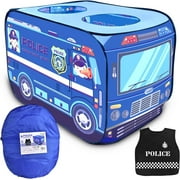 Fun Little Toys 44"×28" Kids Pop Up Tent with Policeman Costume and Carrying Case, Indoor and Outdoor Police Car Tent for Kids Play Tent Gift for Boys and Girls