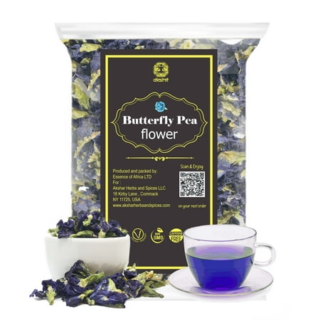 Akshar Organic Dried Butterfly Pea Flowers, 100% Butterfly Flower Tea, 1.4oz, Caffeine Free