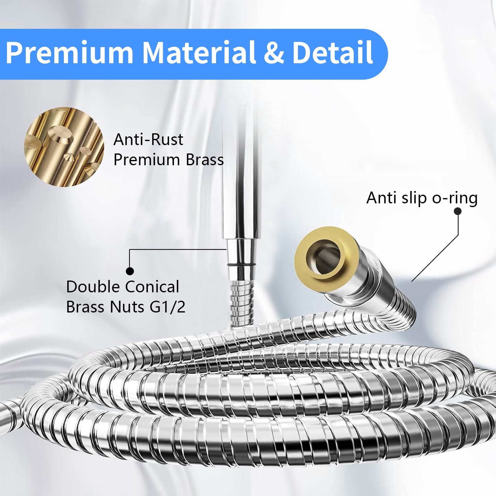 RV Shower Head with Hose, 5 Mode High Pressure Shower Head Replacement, Handheld on/off with Holder、Hose, Travel Trailer, Water Saving Motorhome