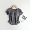 thumbnail image 2 of JGGSPWM T-Shirts d'Été pour Femmes Col Rond Manches Courtes Plissés Raccourcis avec Coussin de Poitrine Mode Unie Blouses d'Entraînement Gris Foncé TG, 2 of 4