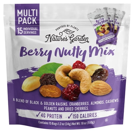 Natures Garden Berry Nutty Mix Single Serve Bags - 18 Ounce (1.2 Ounce x 15 count)