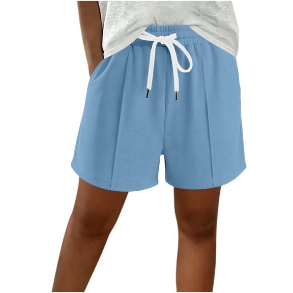 Sokhug Women's Sweat Shorts Elastic Drawstring Waist with Pockets Casual Loose Fit Summer Solid Color Athletic Shorts