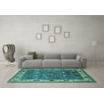thumbnail image 3 of Ahgly Company Machine Washable Indoor Round Oriental Turquoise Blue Industrial Area Rugs, 4' Round, 3 of 4
