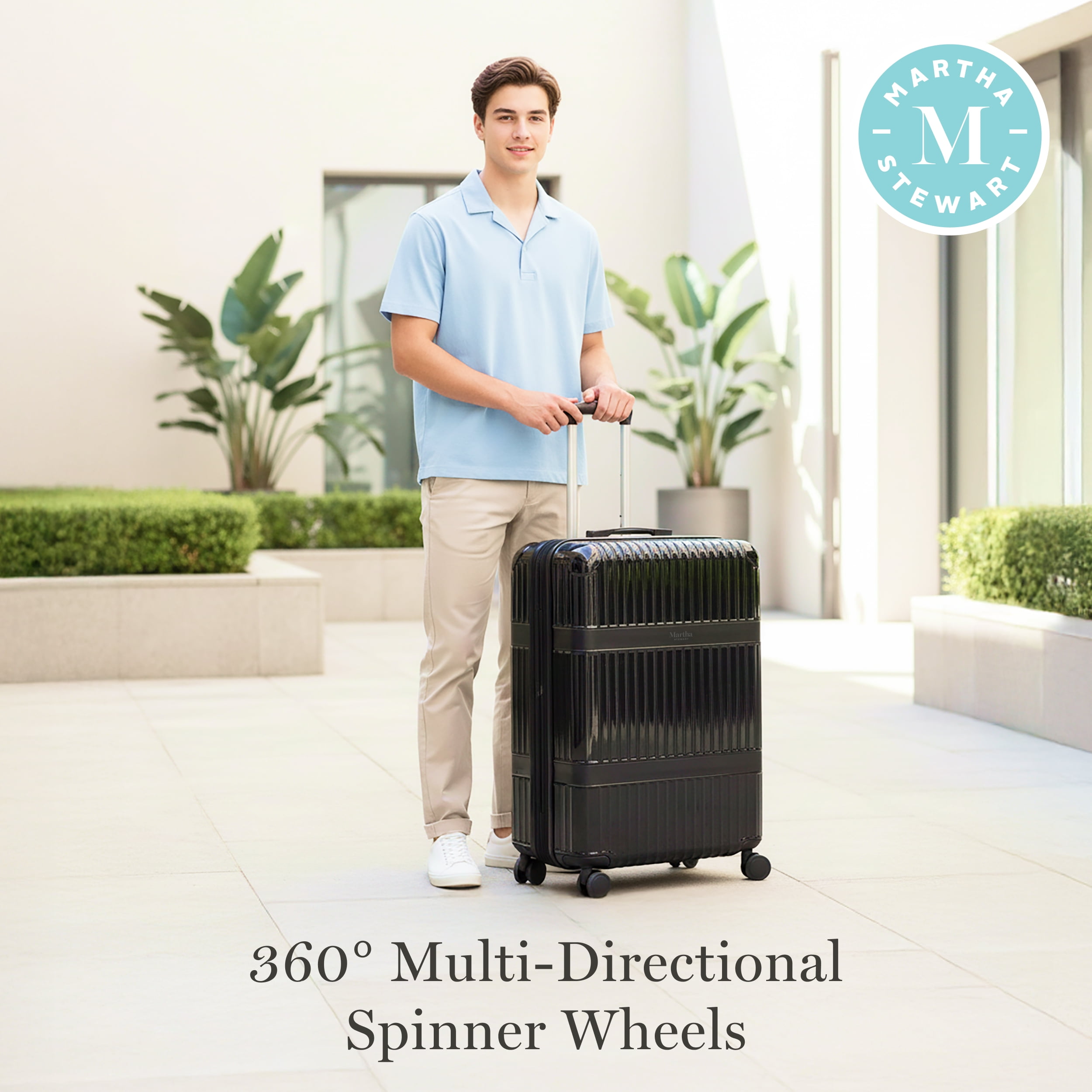 Martha Stewart The Bedford 30 Inch Rolling Luggage, Hardshell Suitcase with Spinner Wheels, Black