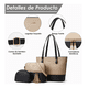 thumbnail image 3 of Bolsas Para Mujer De Cuero Pu Impermeable Tote Elegante 3pzs Xtellar Negro Y Oro, 3 of 3