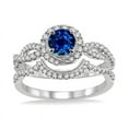 thumbnail image 2 of Perfect 2 Carat Round cut Blue Sapphire and Diamond Halo Bridal Set in 14k White Gold, 2 of 3