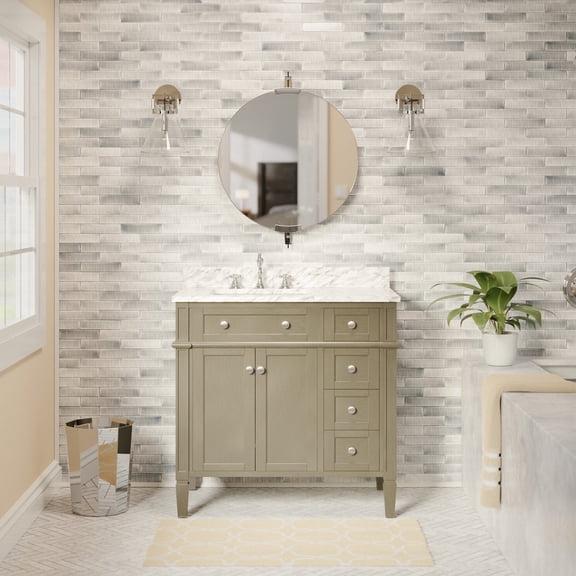 Hailey 36" Bathroom Vanity with Weathered Gray Cabinet and Carrara Marble Top