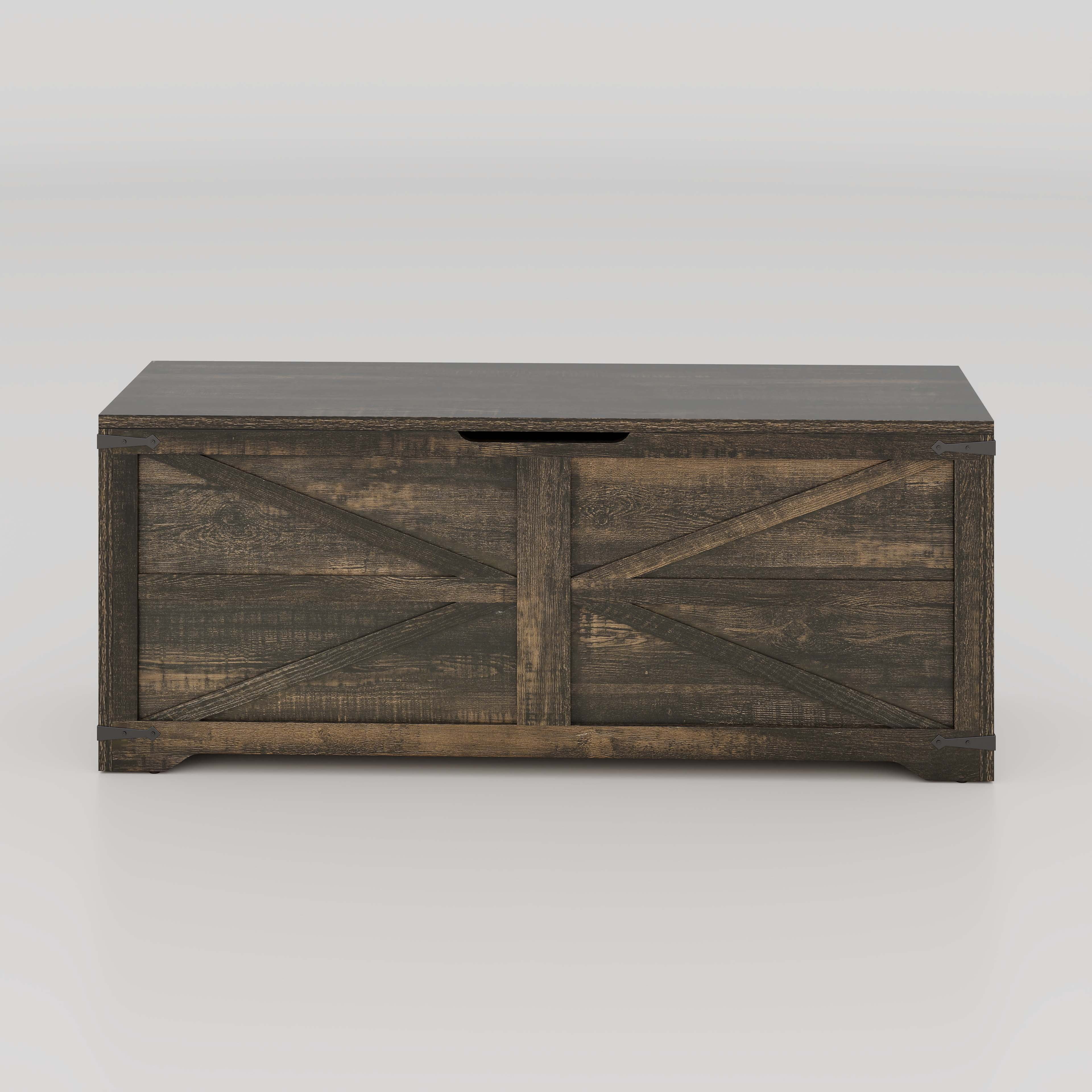 Uforic 47.2" Farmhouse Storage Bench with 2 Safety Hinges, Wooden Storage Chest with 2 Safety Hinges for Storage Organizer, Shoe Bench - Black Oak