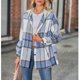 thumbnail image 2 of Abrigo a cuadros para mujer, chaqueta con botones y capucha, ajuste holgado, informal, a la moda, para otoño e invierno, azul claro M, 2 of 6