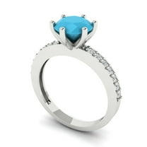 1.71ct round cut turquoise 18k white gold Bridal Wedding Engagement Promise Anniversary Ring for Women size 4.5