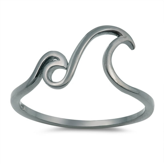 CHOOSE YOUR COLOR Black-Tone Double Wave Ocean Tide Ring .925 Sterling Silver Band Jewelry Female Size 10