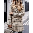 thumbnail image 4 of Chaqueta Informal de Lana con Solapa y Larga para Mujer, con Estampado y Doble Botonadura, A Cuadros Caqui XXL, 4 of 8