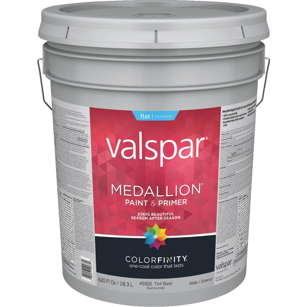 Valspar 455025GAL Exterior House Paint, Flat, Tint Base, 5 gal Pail