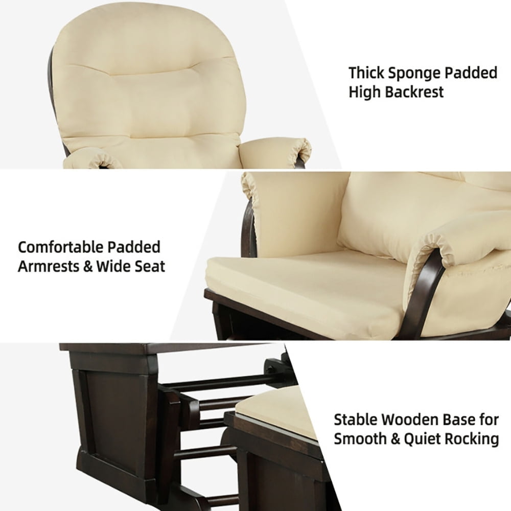 Finihen Glider and Ottoman Cushion Set, Wooden Rocking Nursery Chair, Wood Baby Glider and Ottoman Cushion Set with Padded Armrests for Nursing, for Napping, Nursing, Reading, Beige Finihen Glider and Ottoman Cushion Set, Wooden Rocking Nursery Chair, Wood Baby Glider and Ottoman Cushion Set with Padded Armrests for Nursing, for Napping, Nursing, Reading, Beige