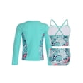 thumbnail image 4 of MSemis Kids Girls Beachwear Sun Protection Rash Guard Shirt Bikini Set Green Palm Leaf 12, 4 of 7