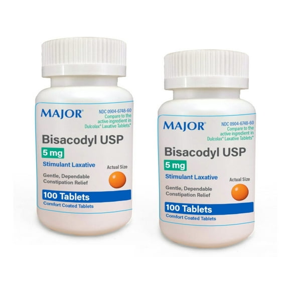 Major Bisacodyl Stimulant Laxative Entereic Coated 5 mg Tabs 100/btl (Pack of 2)
