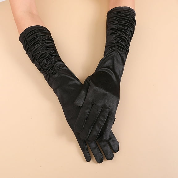 Nvzi -b Women Satin Long Evening Gloves Retro Arm Sleeves for Ladies Bridal Wedding Opera Party-Black