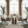 thumbnail image 2 of POVISON-71" Modern Minimalist Dining Table for 6, White Rectangular Glossy Pandora Sintered Stone Tabletop, Bronze Carbon Steel Leg, 2 of 8