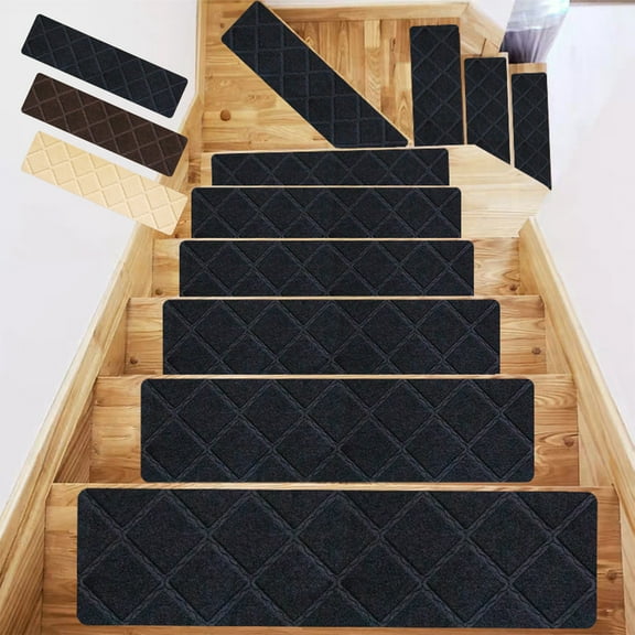 Non-Slip Carpet Stair Treads | Durable Polyester Indoor Stair Covers | 30x8 Inch with TPU Backing | 3-Layer Cushioned Design for Safety & Grip | 12 Pieces | Coffee Beige Options