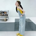 thumbnail image 4 of UACY Teen Girls Y2K Denim Overalls Adjustable Strap Aesthetic Preppy Jeans Jumpsuit Fashion School Uniform Bib Overall (Blue, 9-10 Years), 4 of 7