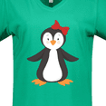 thumbnail image 4 of Inktastic Cute Penguin, Girl Penguin With Red Ribbon Women's V-Neck T-Shirt, 4 of 5