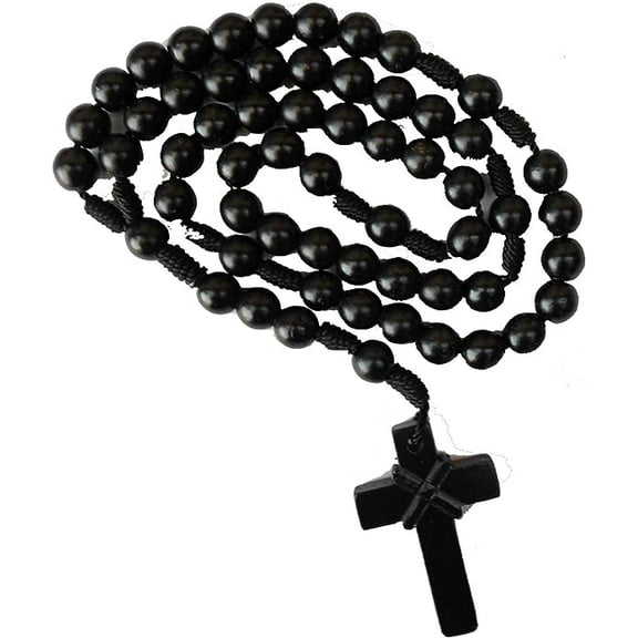 SFI Rosary Wood Rope and Cross Black 17.5"