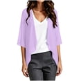 thumbnail image 6 of Feancey Lightweight Cardigans for Women Open Front 3/4 Sleeve Cardigan Jacket Ruffle Hem Casual Chiffon Cover Ups Sheer Casual Kimono Cover Up Jackets Purple M, 6 of 8