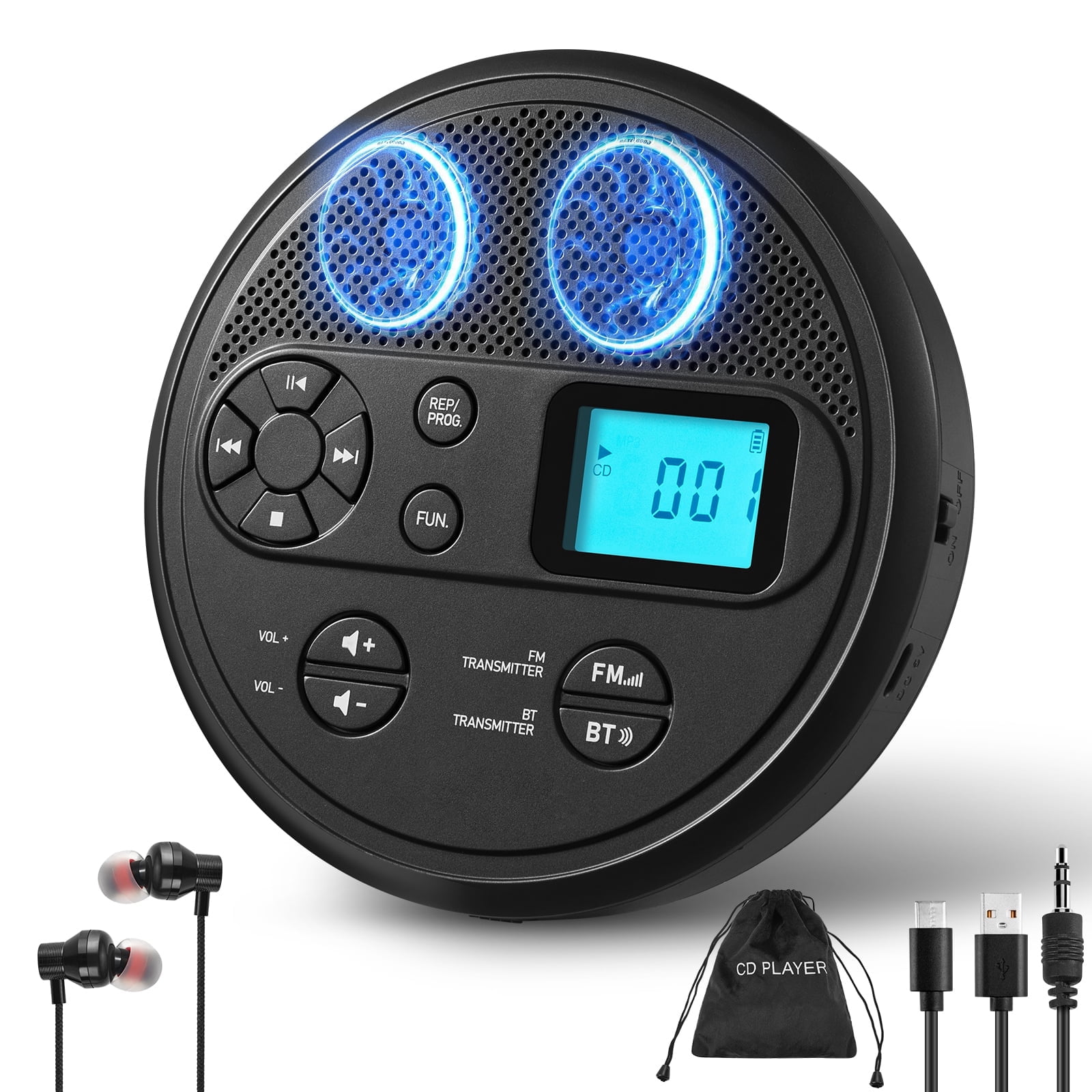 CD player Portable with Bluetooth,Rechargeable Walkman CD Player with FM Transmitter, Discman CD Player for Car.