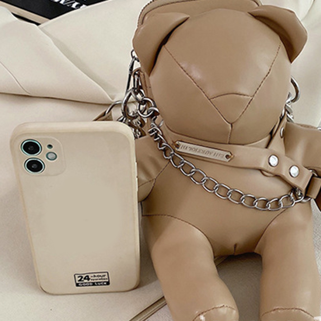 ZPAQI PU Leather Phone Sleeve with Chain Cute Bear Shape Purse Small Crossbody Bag