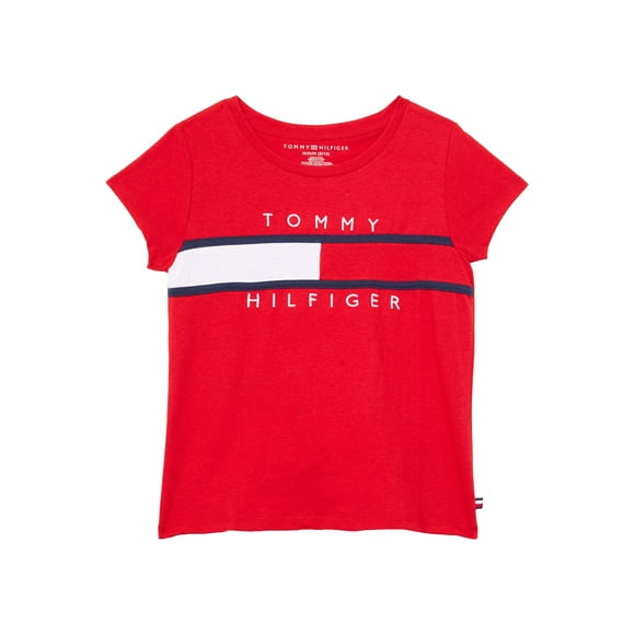 Camiseta Tommy Hilfiger para niña con diseño de bandera regia roja, talla 7
