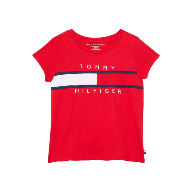 Camiseta Tommy Hilfiger para niña con diseño de bandera regia roja, talla 7