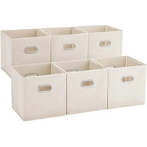 6 Pack Foldable Fabric Storage Bins with Handles - Ideal for Closet Organization, Bedroom and Nursery（ Beige, 12"x12"x12"）