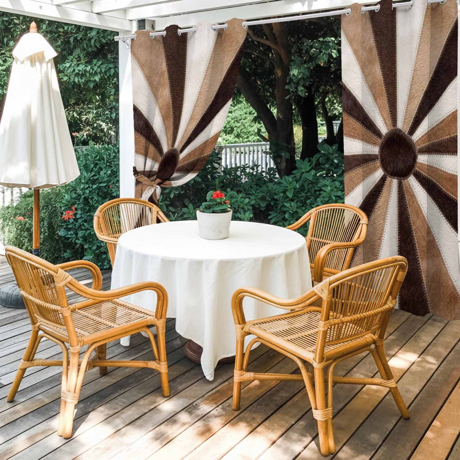 Radial Patchwork Outdoor Curtains for Patio, Country Abstract Beige Brown Cream Symmetrical Rays Sunshade Privacy Drapes Grommet Waterproof Outside Curtains for Porch/Cabana/Balcony 54"x108", 1 Panel
