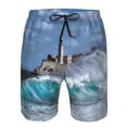 thumbnail image 3 of Honeii's Lighthouse in Havana Print Men's Casual Shorts with Drawstring，Swim Trunks Quick Dry Beach Shorts, 3 of 5