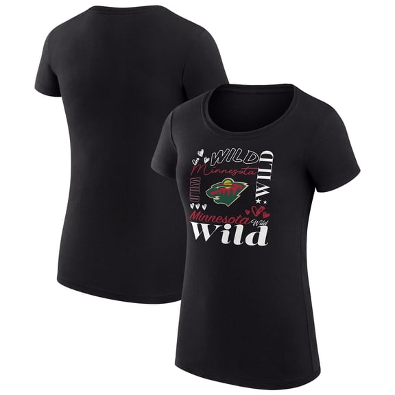 Women's G-III 4Her by Carl Banks Black Minnesota Wild Super-Slim Fit Lightweight Collage Team Graphic T-Shirt